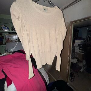 Sparkle Ribbed Crew Neck Sweater in Light Beige
